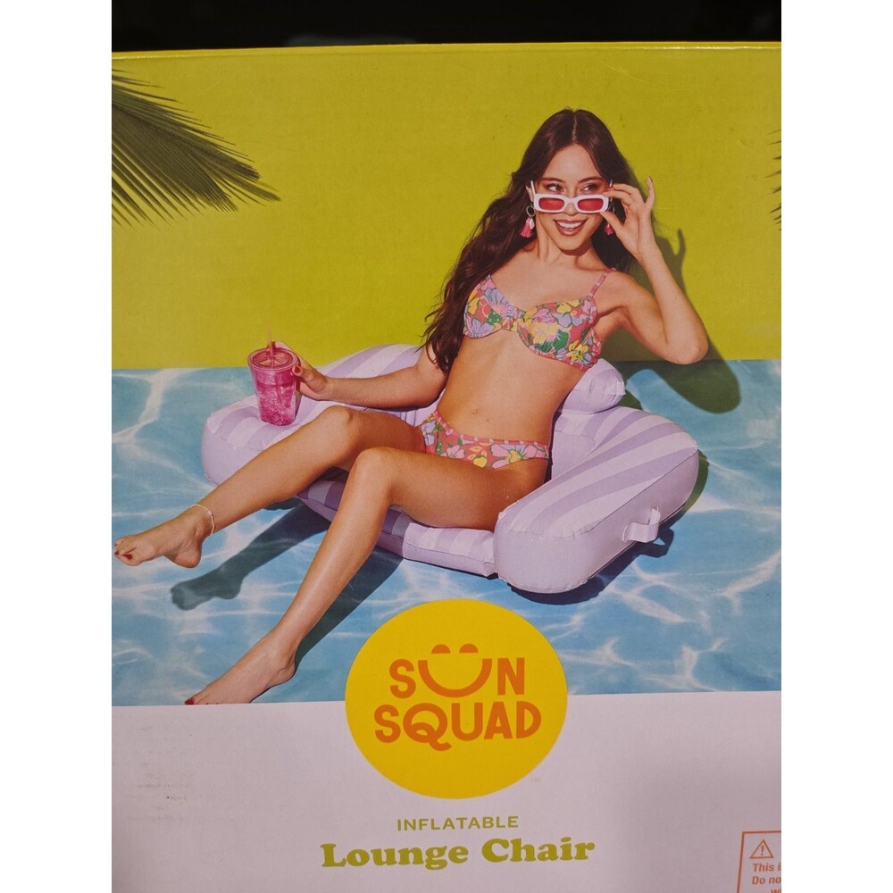 Sun Squad Inflatable Lounge Chair Swimming Pool Float Purple Stripes GYM